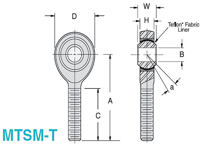 MTSM - Το Τ/MTSF - στερεές άκρες ράβδων Τ, 3 - κομμάτι PTFE ευθυγράμμισε τις σφαιρικές άκρες ράβδων δεσμών